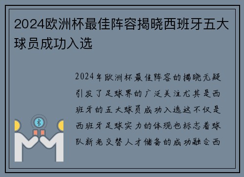 2024欧洲杯最佳阵容揭晓西班牙五大球员成功入选